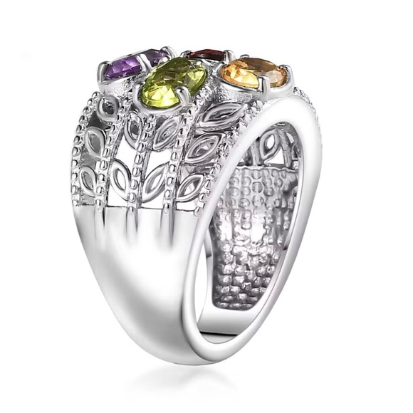 Multi Gemstone in Platinum Plated Ring - Picture 4 of 8